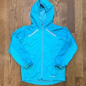 L.L.Bean Fleece Lined Turquoise Hooded Rain Jacket, Youth 10/12